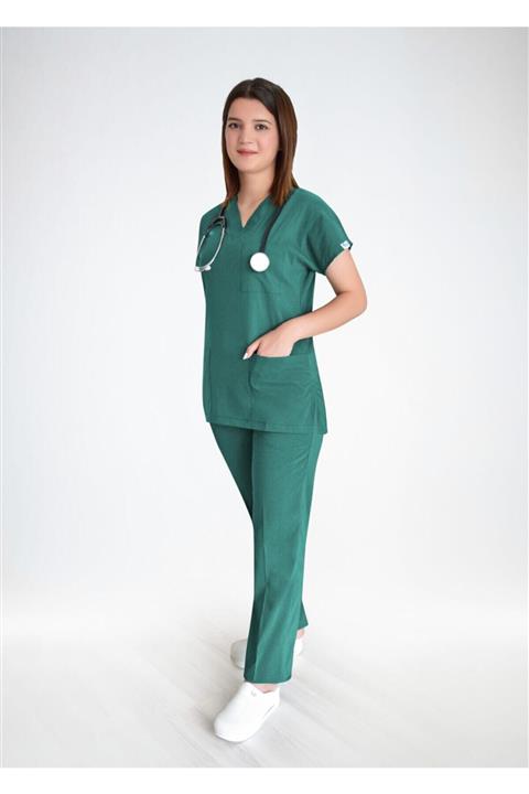 Nur Medikal Giyim Unisex Ameliyat Yeşili Likralı Cerrahi Alt Üst Forma Takım
