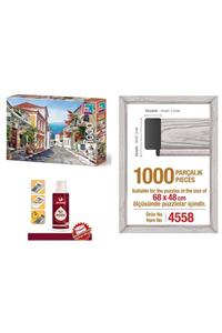 Art Puzzle Yappuz Çiçekli Sokak 1000 Parça Puzzle + Çerçeve + Yapıştırıcı 3 Lü Set