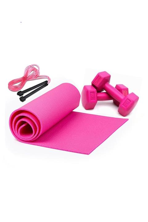 REDZEUS 6 Mm Pembe Pilates Minderi Atlama Ipi Ve Dambıl Set 1 Kg - Egzersiz Seti Kampanya