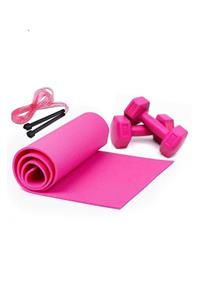 REDZEUS 6 Mm Pembe Pilates Minderi Atlama Ipi Ve Dambıl Set 1 Kg - Egzersiz Seti Kampanya