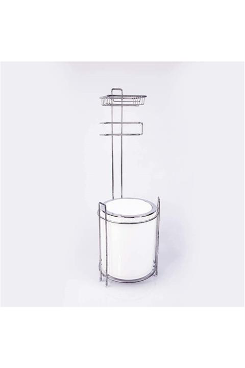 Sas Krom Yedekli Tuvalet Kağıtlık Ve Çöp Kovası 5 Litre Beyaz