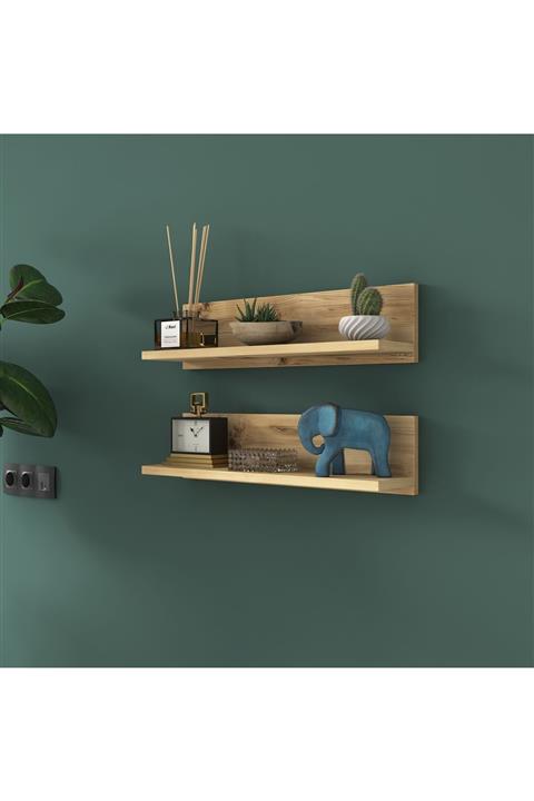 Rani Mobilya Rani E16 Dekoratif 2 Li Duvar Rafı Keçe Ceviz