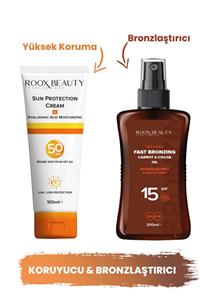 Roox Beauty Güneş Kremi Spf 50 - Yüksek Koruma - Leke Karşıtı & Bronzlaştırıcı - Besleyici Spf 15 200 Ml