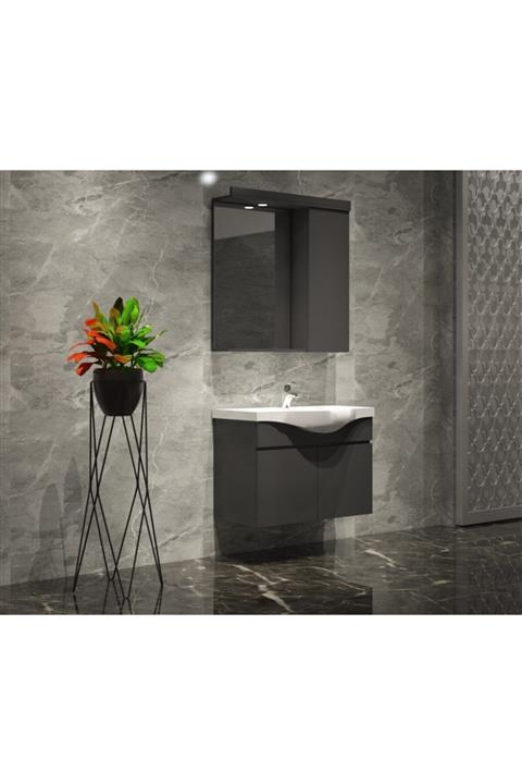 ÖZCEDEN Yıldız Banyo Dolabı Takımı 65 Cm Komple Renkli Antrasit Gri Mat