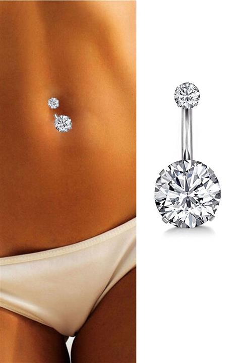 Salyangoz Company İki Tarafı Zirkon Taşlı Titanyum Göbek Piercingi Tapızın0311