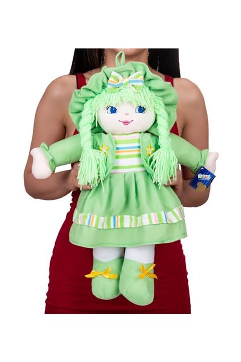 HALLEY Yeşil  Elbiseli Şapkalı Bez Bebek  35 cm