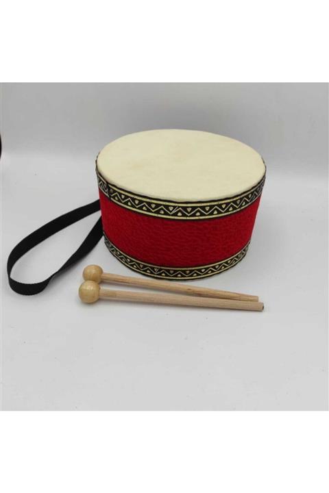 BAKSEPETE Çocuk Davulu Deri El Yapımı Kırmızı