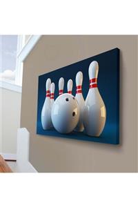 Asilmeydan Mavi Zemin Üzerinde Beyaz Kuka Ve Top- Bowling - Spor - 70x100cm Dekoratif Kanvas Tablo