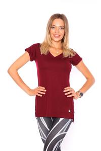 Superstacy Kadın Bordo V Yaka Yırtmaçlı Tunik Tshirt