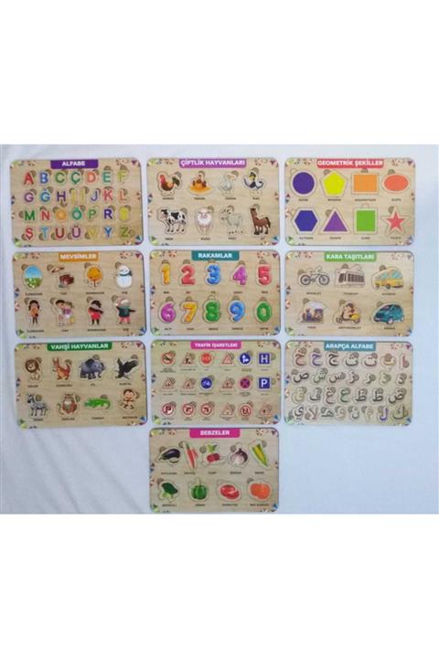 Kubbehan Ahşap Puzzle 10'lu Set Eğitici Oyuncak