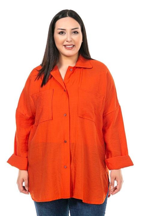 DISENTIS MODEST Torba Cepli Yanları Yırtmaçlı Mercan Rengi Gömlek