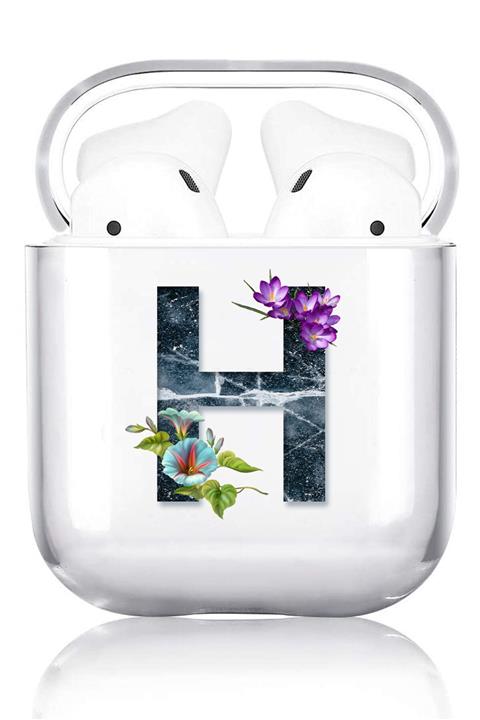 Cekuonline Airpods Kılıf Harf Tasarım Desenli Şeffaf Sert Mika Kapak  H Harfi