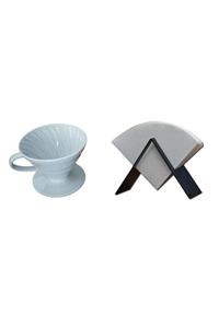 Grossberg Coffee V60-02 Seramik Dripper, V60-02 Uyumlu Filtre Kağıdı Set