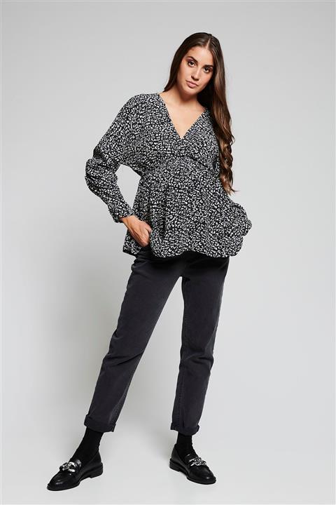 LYN MAMA Lola Kruvaze Yaka Siyah Hamile Bluz