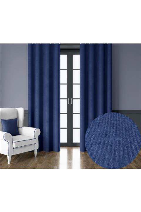 Demor Home Soft Gece Mavisi Ekstrafor Büzgülü Ada Fon Perde