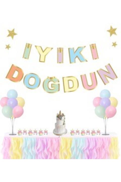 Big Party Iyi Ki Doğdun Varak Baskılı Makaron Banner