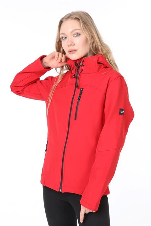 GHASSY CO. Kadın Kırmızı Su Rüzgar Geçirmez Softshell Spor Mont