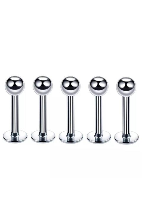 Jaida Moda 316l Cerrahi Çelik Gümüş Renk 5li Set Tragus Helix Piercing