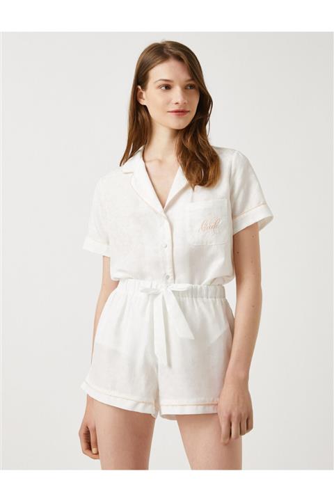 Koton Kadın KIRIK BEYAZ Pijama Üstü Gömlek Yaka Kisa Kollu Bridal