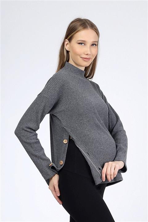 Luvmabelly Luvmabelly Myra4220 Yandan Düğmeli Emzirme Hamile Triko Bluz - Füme