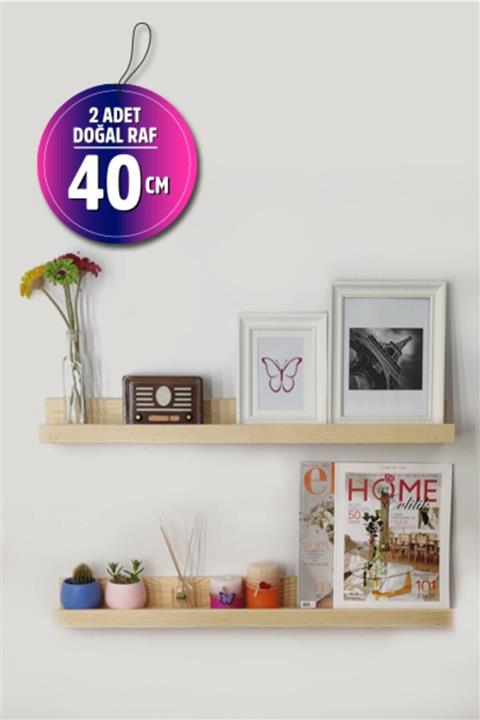 Loolpi Home - 2'li Duvar Rafı Doğal Ahşap Dekoratif Farklı Ölçülerde Çok Amaçlı 40 Cm Raf
