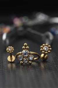 Abuksubukşeyler Cerrahi Çelik Zirkon Taşlı Kıkırdak Ve Tragus 3'lü Set 8 Mm Gold