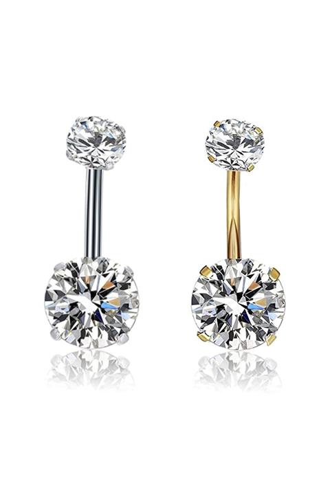 Salyangoz Company Titanyum 2 Adet Iki Tarafı Zirkon Taşlı Göbek Piercingi Satiglgu01