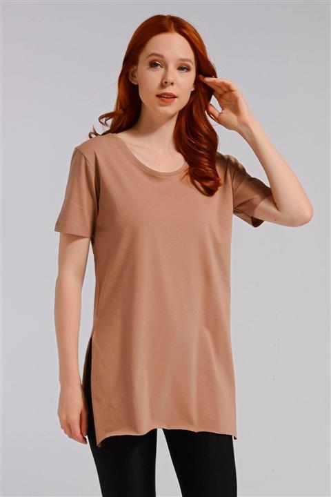 Nefise Sıfır Yaka Yırtmaçlı Kısa Kol Penye T