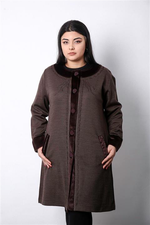 Laden Triko Çelik Örgü Anne Kürklü Ve Nakışlı Uzun Anne Hırka Kaban