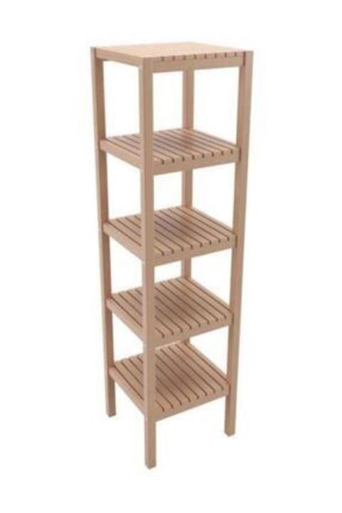 TROIA Bien 7022 Ahşap Izgaralı 5 Raflı Banyo Rafı