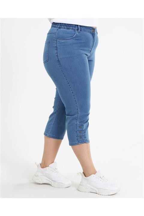 HaiModa Kadın Büyük Beden Bel Lastikli  Kot Kapri