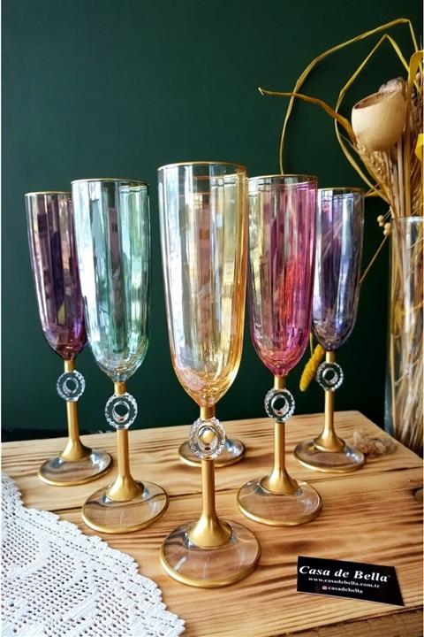 Paşabahçe Rengarenk 6 Kişilik Flüt Kadeh