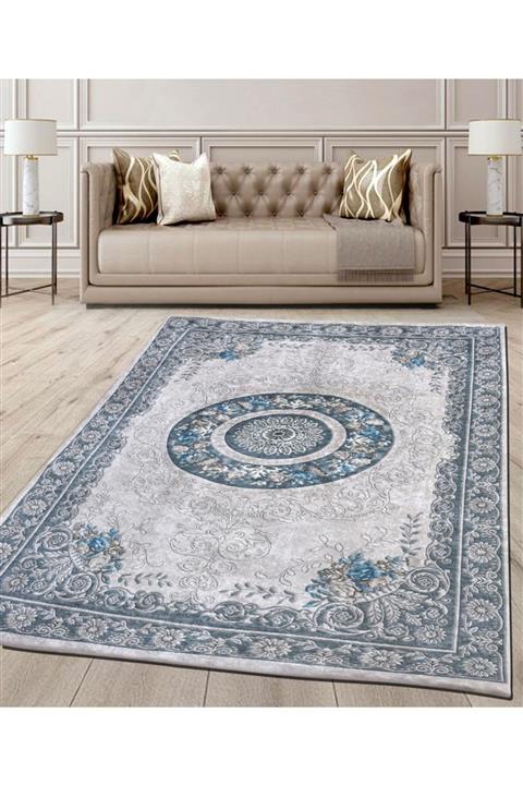 Nur Home Nrh-41 Eskitme Desenli Süngerli Kadife Lastikli Halı Örtüsü