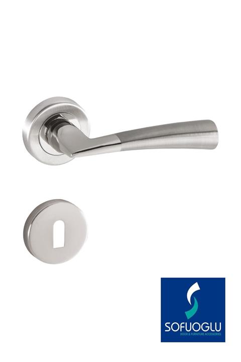 Sofuoğlu Alüminyum-paslanmaz Hazal Yuvarlak Rozetli Oda Kapı Kolu / Nikel-saten
