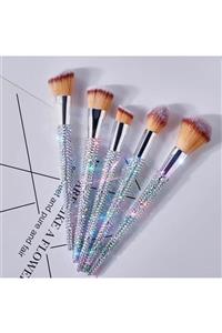 EDA LUXURY BEAUTY 5'li Diamond Özel Kristal Taşlı Makyaj Fırçası Kontür Fondöten Allık Pudra Makeup Brushes Set