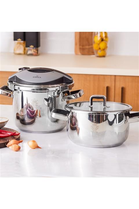 Karaca Orbit 4+6 Litre Siyah Düdüklü Tencere Seti