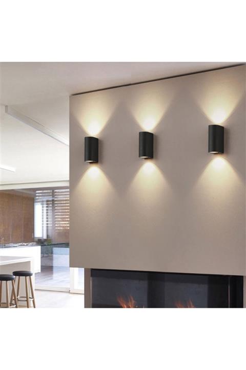 sekizgen led Çift Yönlü Günışığı Ledli Dış  Iç Mekan Uyumlu Dekoratif Aplik Siyah Gövde