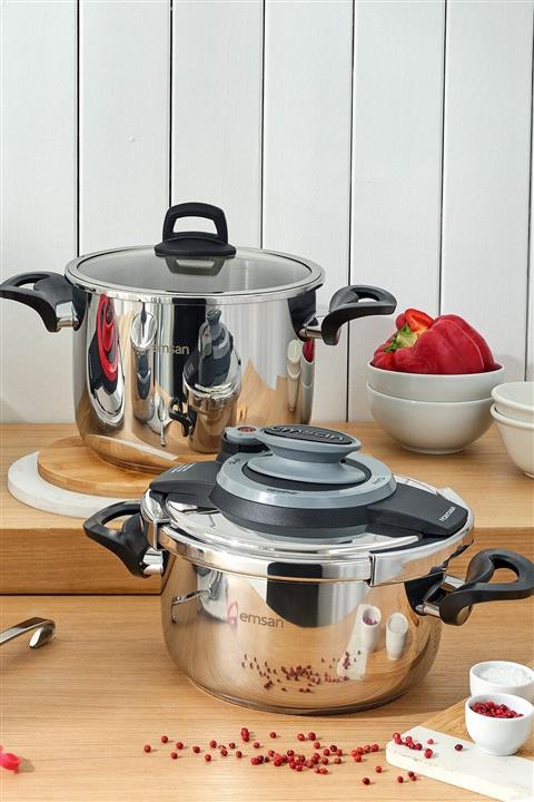 Emsan Montana 4 6 Litre Indüksiyon Tabanlı Düdüklü Tencere Seti Siyah Gri