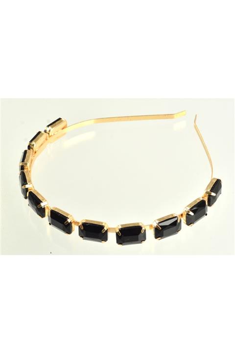 Luxaccessories Gold Metal Taç Üzerine Siyah Kristal Taşlı Taç & Saç Aksesuarı