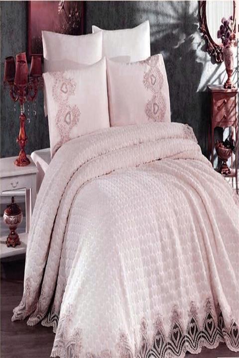 Bilgiçler Güpürlü Çift Kişilik Battaniye Seti Love Pudra