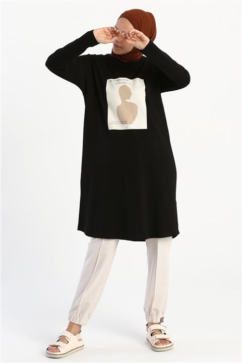 ALLDAY Siyah Silüet Baskılı Uzun Kollu T-shirt Tunik