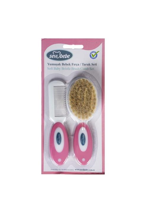 Sevi Bebe Bebek Saç Bakımı Doğal Fırça Tarak Seti Pembe