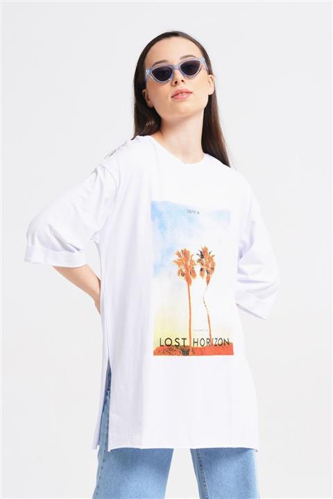 Nefise Baskılı Tshirt - Beyaz