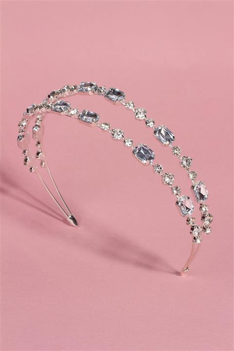 BAHELS Kadın Gümüş Özel Tasarım Kristal Taşlı Ikili Taç