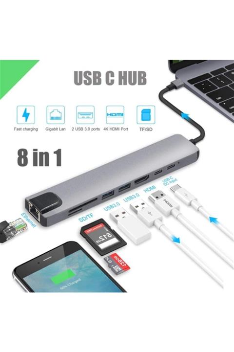 HMXPLUS 8 In 1 4k Type C Usb 3.0 Hub Hdmı Adaptörü Macbook Pro