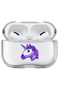 Cekuonline Apple Airpods Pro Uyumlu Kılıf Desenli Şeffaf Sert Kapak - Led Unicorn.