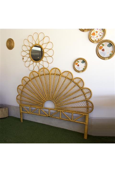 Adalı Bambu Rattan Papatya Motifli Yatak Başlığı- Balköpüğü