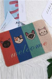 YOYOSO Welcome Cats Sloganlı Kedi Desenli Paspas