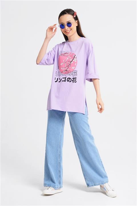 Nefise Baskılı Tshirt - Lila