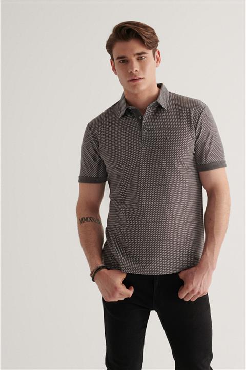 Avva Erkek Antrasit Polo Yaka Double Kol Baskılı T-shirt A11y1137